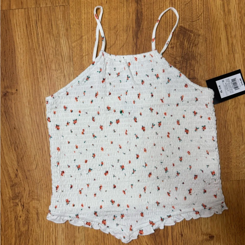 Target Art Class Girls Halter Tank Top Off White Floral Youth Stretch Size XL 14